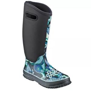 Itasca High Black & Blue Floral Paisley Tall Pull On Boot Neoprene Size 10